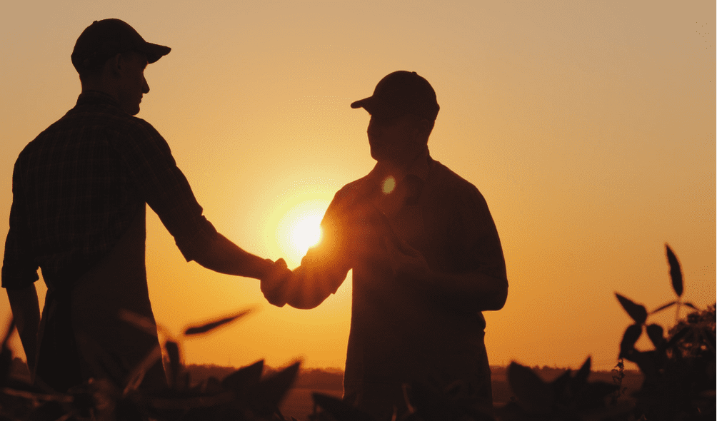 Farmer shaking hands with financial expert